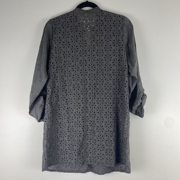 Vintage Johnny Was Women's Eyelet Blouse Tunic Size S Gray Oversized Lagenlook - Picture 5 of 8